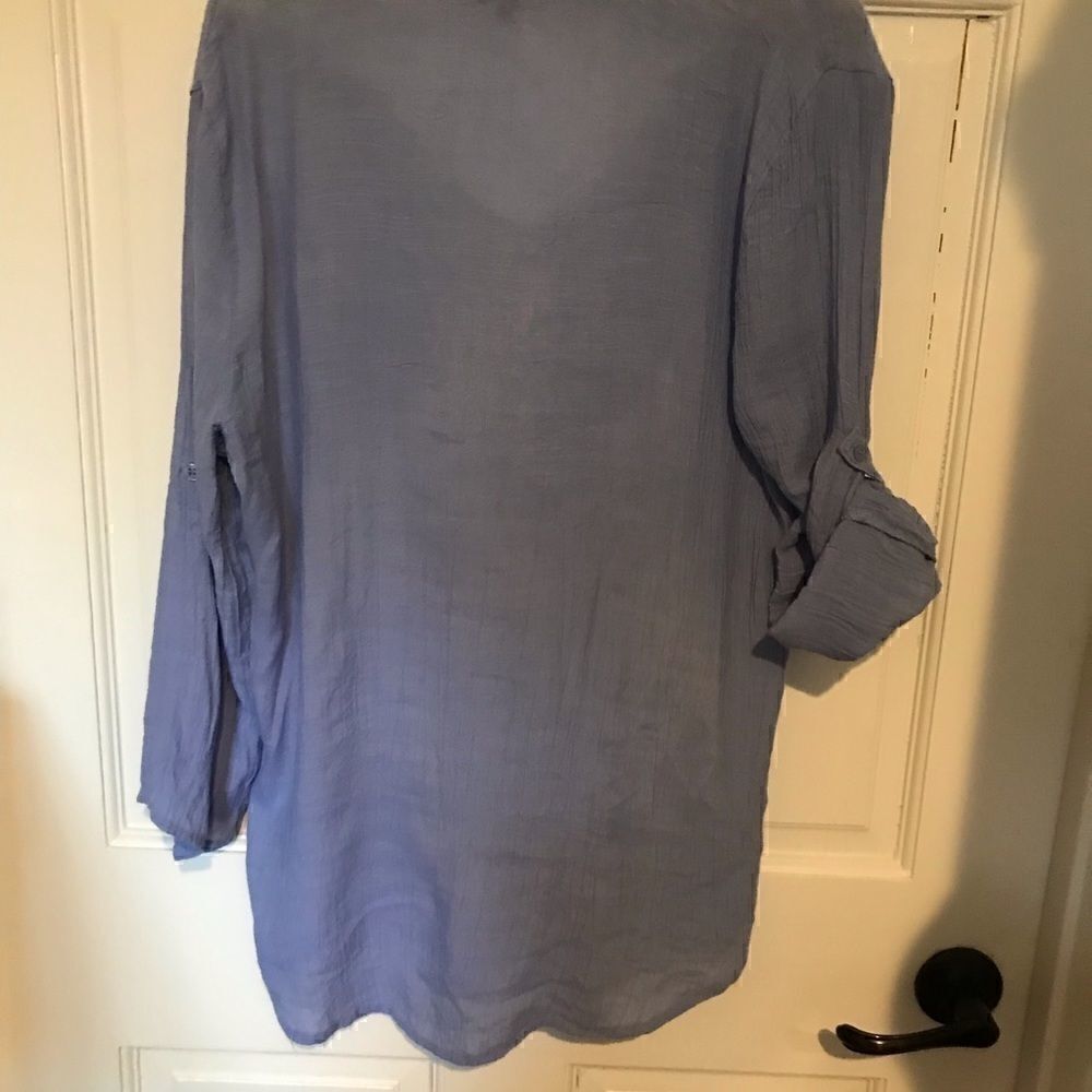 Spense Top Large Peasant Top Embroidered Trim Roll up Sleeves with button Blue - Picture 8 of 8